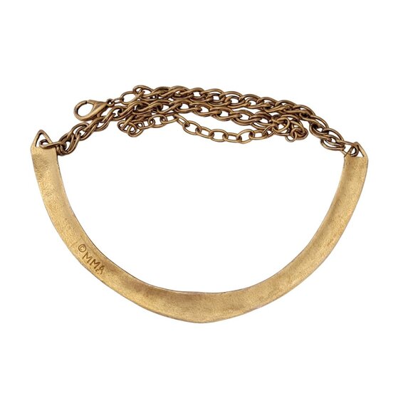 MMA Matte Gold Tone Egyptian Revival Style Collar Necklace 21" Long Signed, E769 - Picture 5 of 8